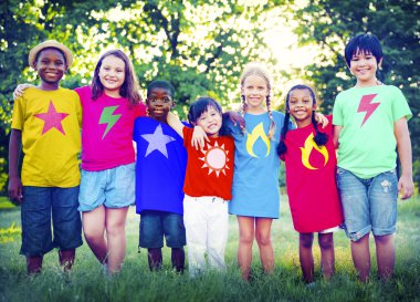 multiethnic children outdoors clipart
