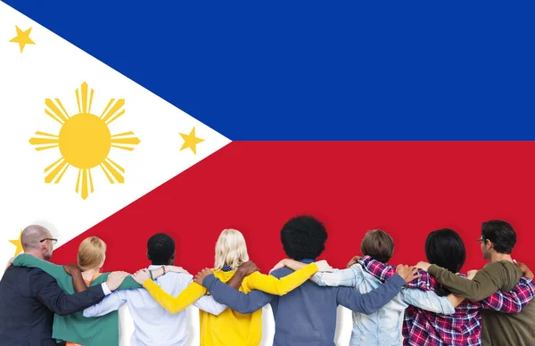 Philippines Drapeau national Travail d'équipe Diversité Concept — Photo