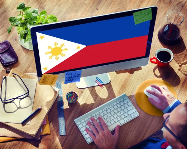 Φιλιππίνες σημαία επικοινωνίας της επιχειρηματικής ιδέας — Φωτογραφία Αρχείου