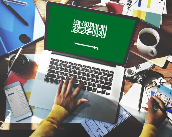 Saúdská Arábie vlajka obchodní komunikace připojení koncepce — Stock fotografie