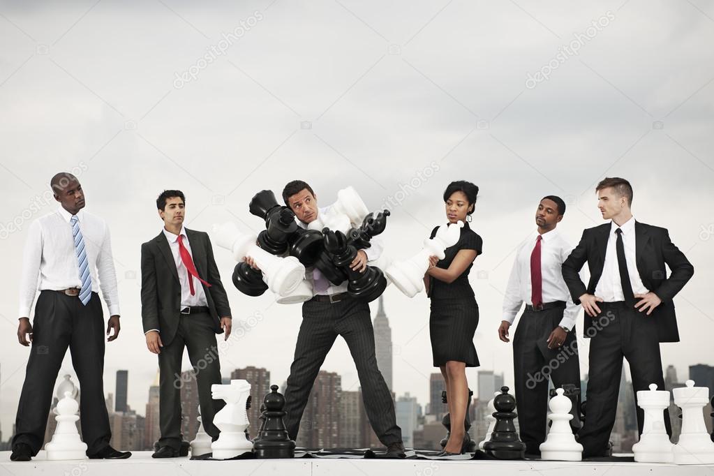 Team of Business People with chess