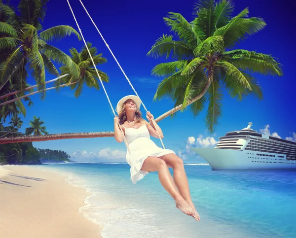 Woman Relaxing in Swing — Stock Photo, Image