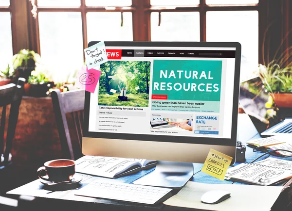 Workplace with monitor on table — Stock Photo, Image