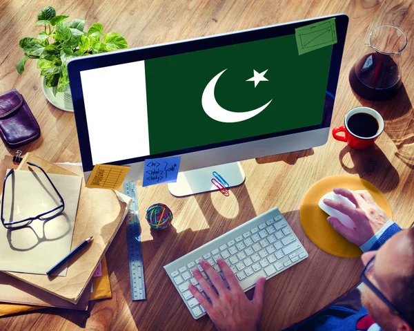 Pákistán národní vlajka obchodní komunikace připojení koncepce — Stock fotografie