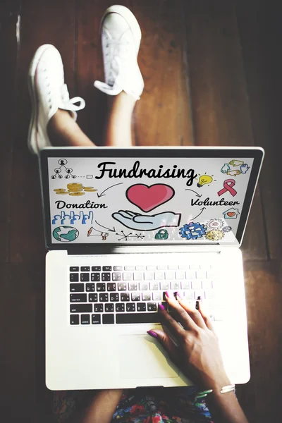 Laptop with fundraising on screen — Stock Photo, Image