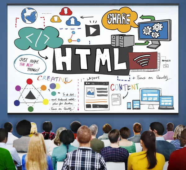 HTML Compartir contenido Concepto de red de codificación — Foto de Stock
