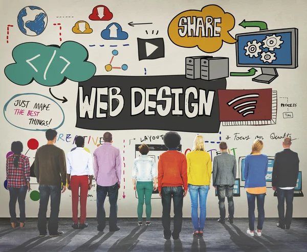 Les personnes multiethniques et le concept de Web Design — Photo