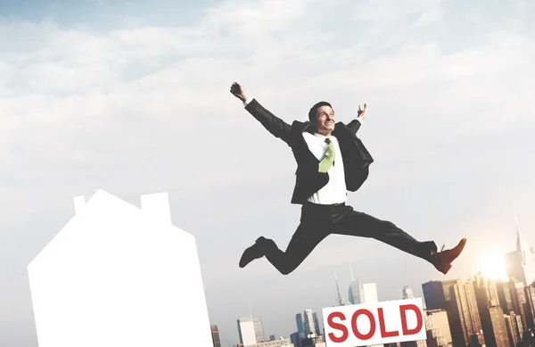 Businessman Broker jumping — Stock Photo, Image