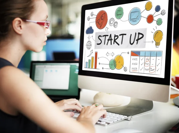 Computer with start up on monitor — Stock Photo, Image