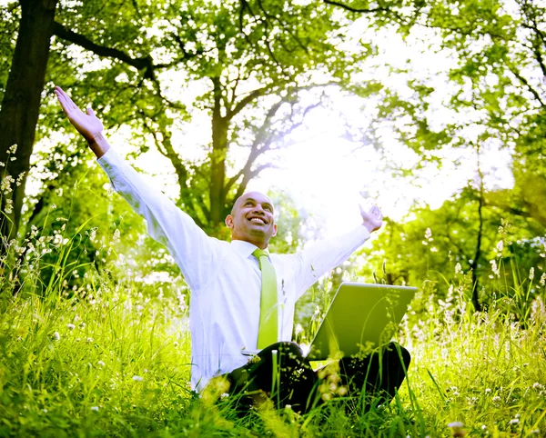 Happy businessman outdoors — Stock Photo, Image