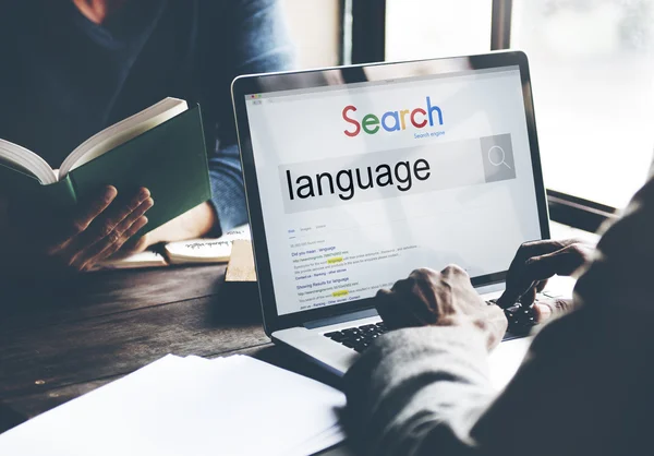 Language on laptop screen — Stock Photo, Image