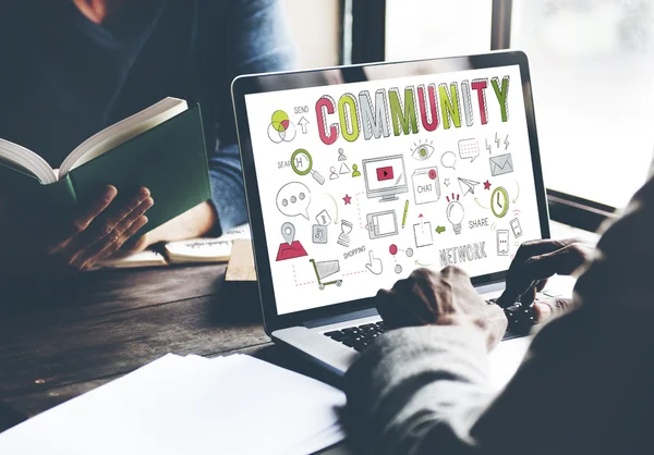 Community on laptop screen — Stock Photo, Image