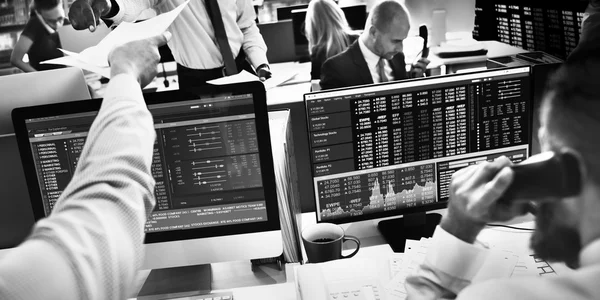 Business people working and stock market — Stock Photo, Image