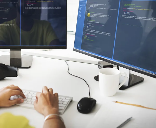 Computer with html code on monitor — Stock Photo, Image