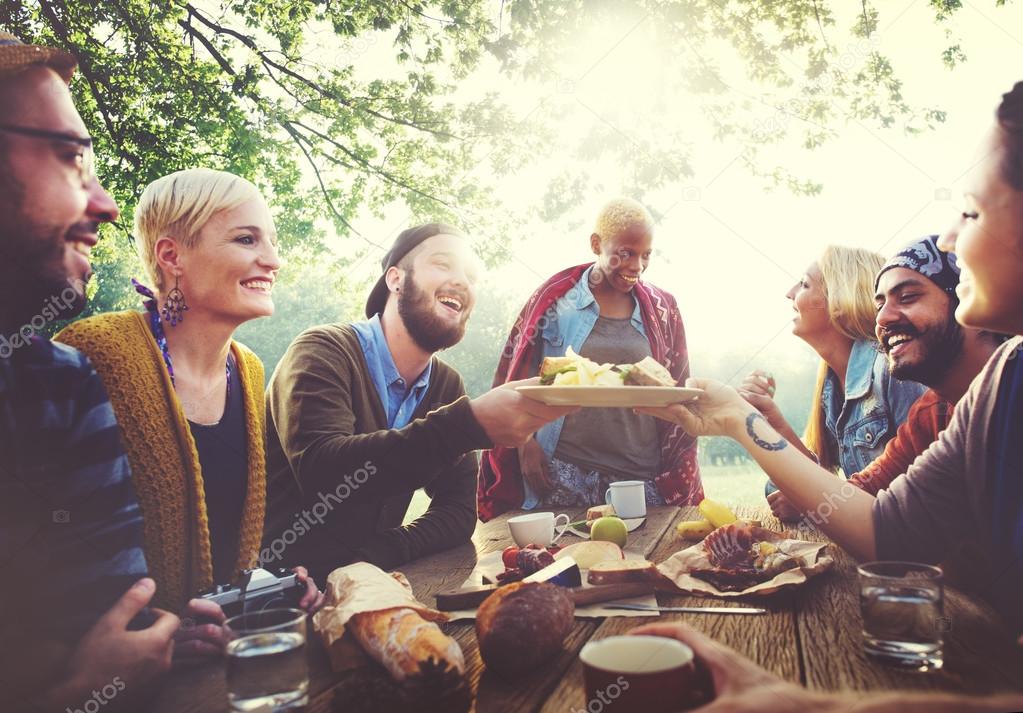 Diverse People at Luncheon Outdoors Concept