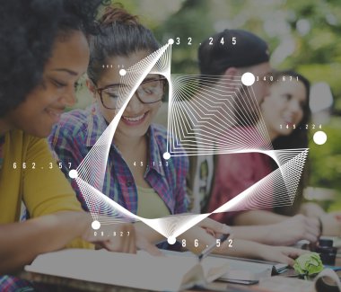 Arka plan üzerinde kişi ile geometrik sembol