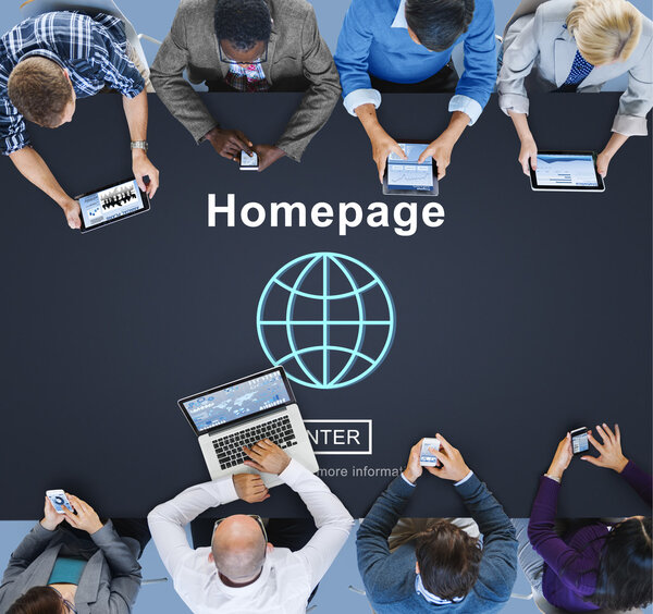 people using devices and Homepage
