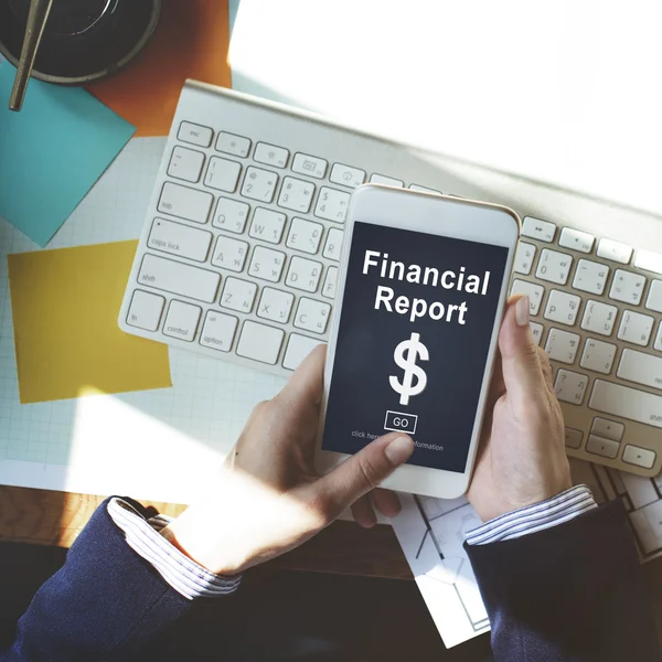 Telefon komórkowy z raportu finansowego — Zdjęcie stockowe