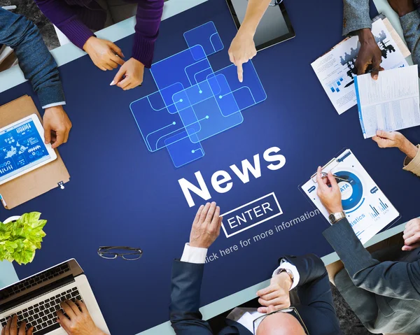 Business People Pointing on News — Stock Photo, Image