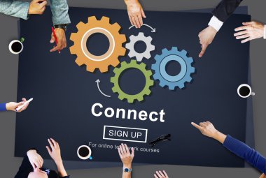 Üzerinde işaret eden iş adamları bağlamak kavramı