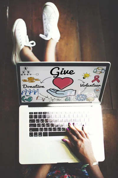 Text on screen: Give Donations — Stock Photo, Image