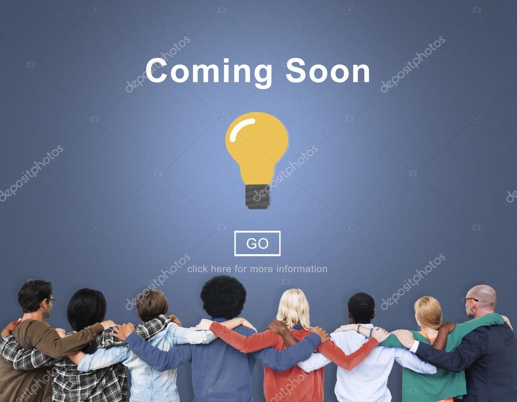 Multiethnic People and Coming Soon, Opening, Promotion, Announcement Concept