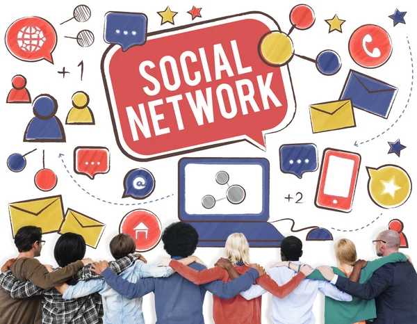 Réseau social Communication avec les médias Concept de connexion — Photo