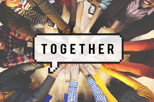 Együtt szöveg, csapat Közösség egységének társadalom meg koncepció — Stock Fotó