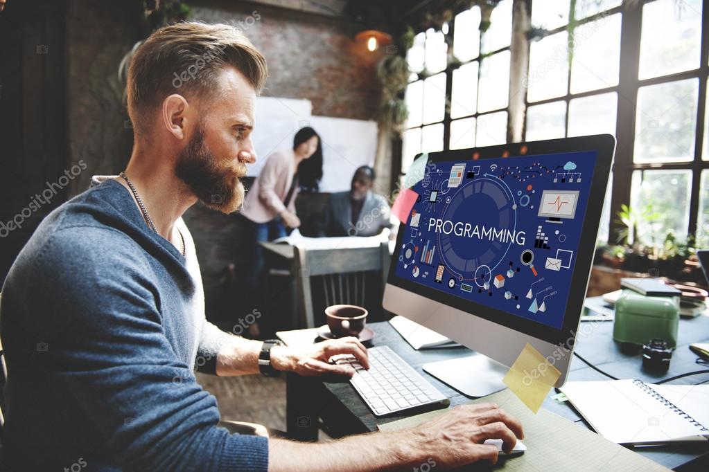 Man and Programming Digital Computer Concept — Stock Photo © Rawpixel ...