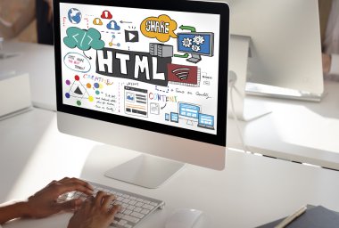 computer with html on screen clipart