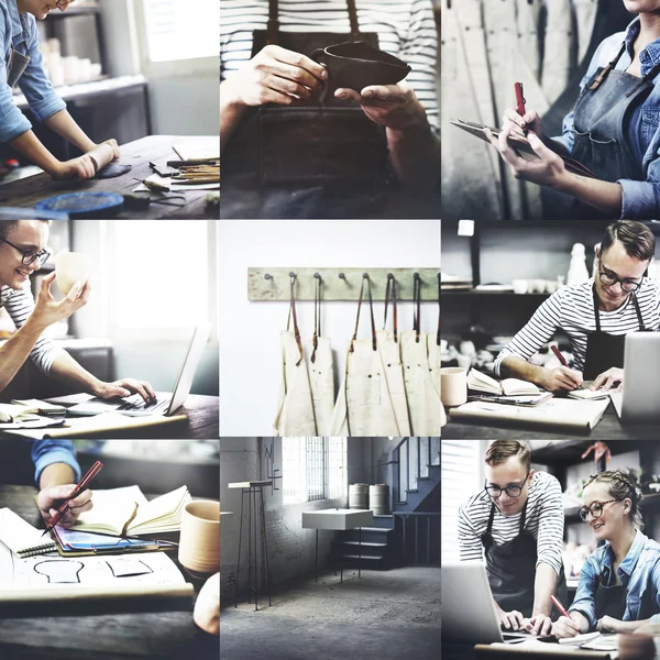 Handwerker und Handwerkerin mit handgemachten Ideen — Stockfoto