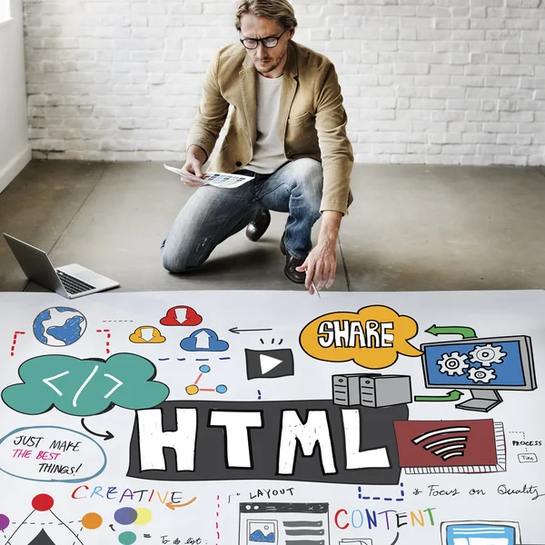 Businessman working with html — Stock Photo, Image