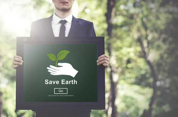 Бізнесмен і зберегти екологічну концепцію Землі — стокове фото