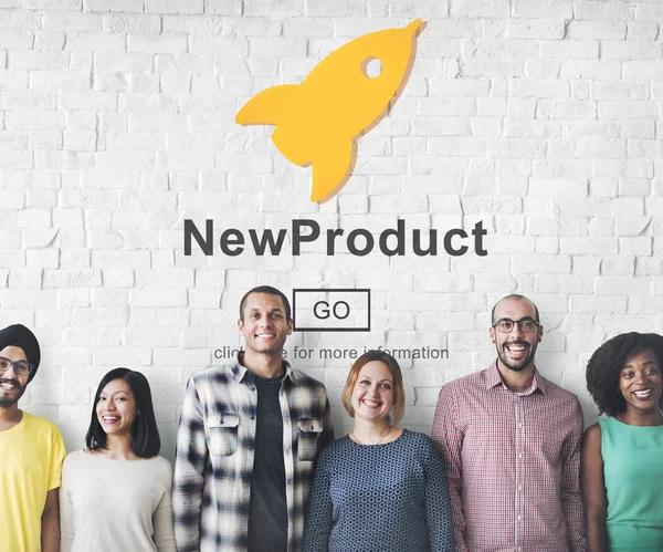 Diversity people with new product — Stock Photo, Image