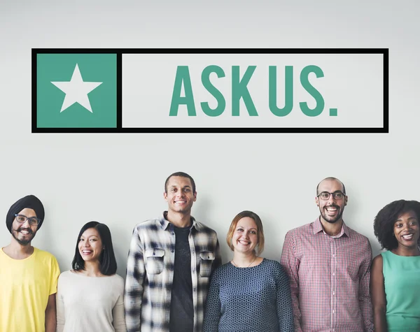 Diversity people with Ask Us — Stock Photo, Image