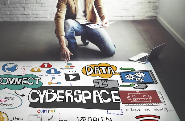 Werken met cyberspace zakenman — Stockfoto