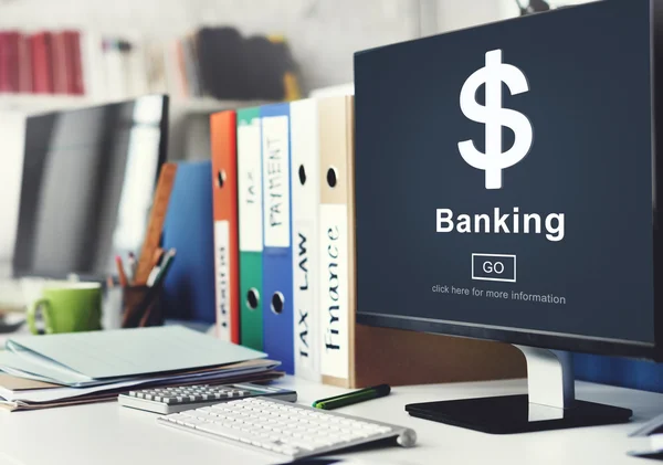 Bankovnictví na monitoru počítače — Stock fotografie