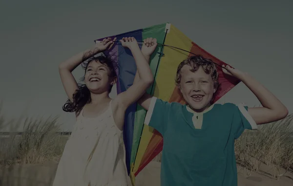 Cheerful Children Playing with Kite — Stock fotografie