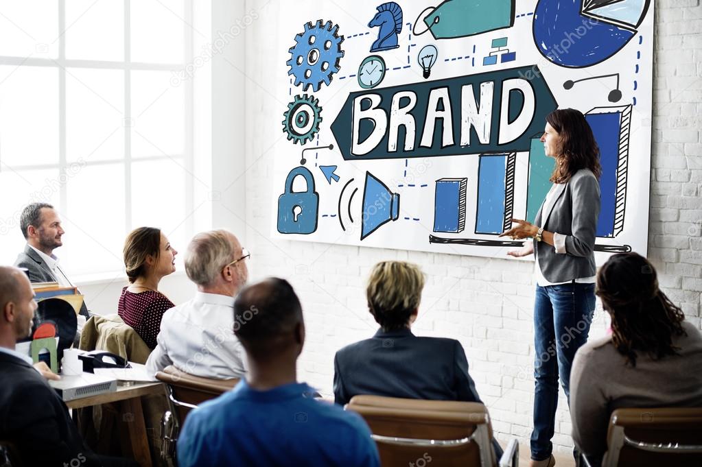 Business colleagues working and discussing brand in office Concept
