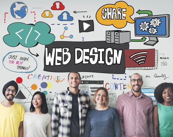 Diversidad de personas con diseño web — Foto de Stock