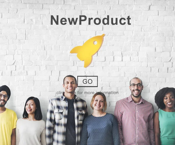 Diversity people with new product — Stock Photo, Image