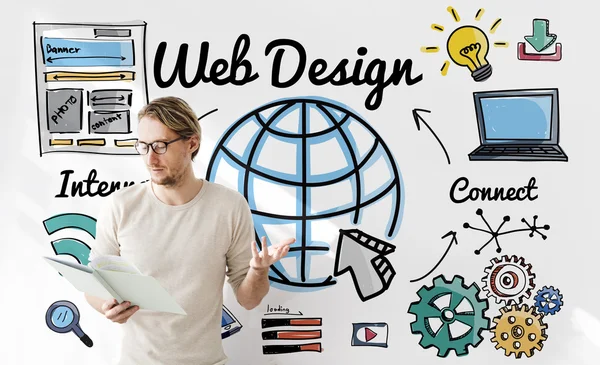 Uomo d'affari che lavora con Web Design — Foto Stock