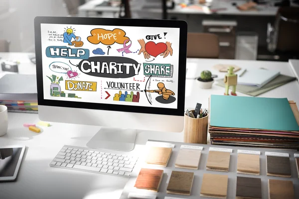 Charity on monitor computer — Stock Photo, Image