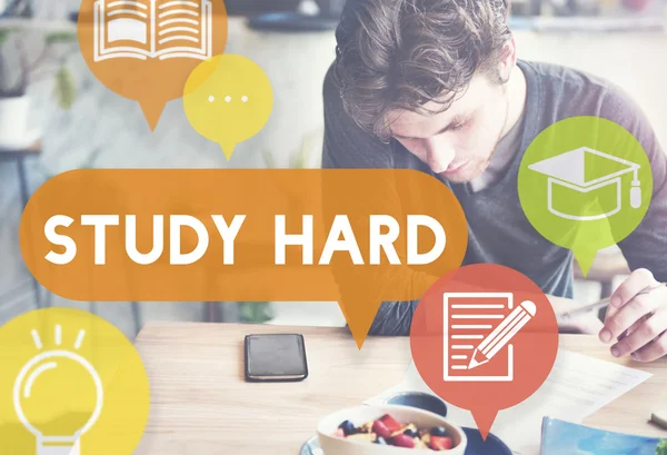 Homem e estudo conceito duro — Fotografia de Stock