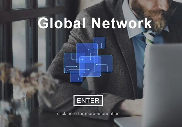 Çalışma işadamı ve küresel ağ — Stok fotoğraf