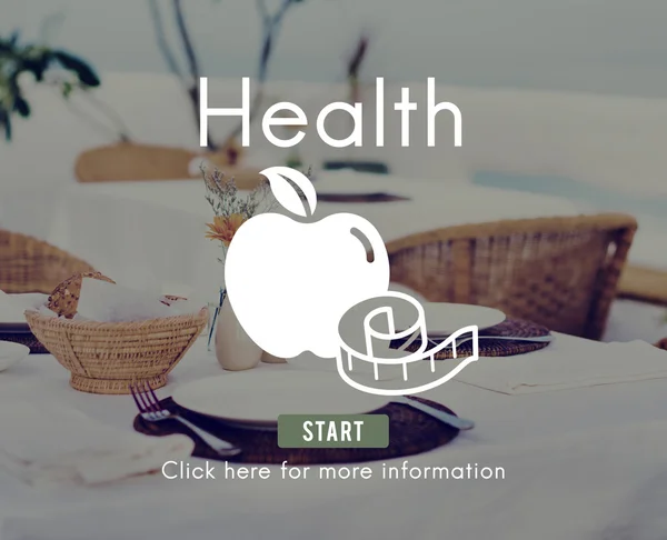 Tafel in restaurant met tekst gezondheid — Stockfoto