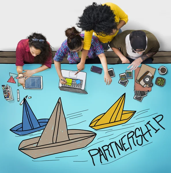 College students and paper boats — Stock Photo, Image