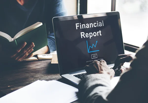 Computer screen and Financial Report Money Cash Concept — Stock Photo, Image