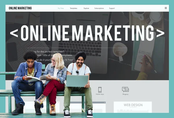 Studenten en online marketing — Stockfoto