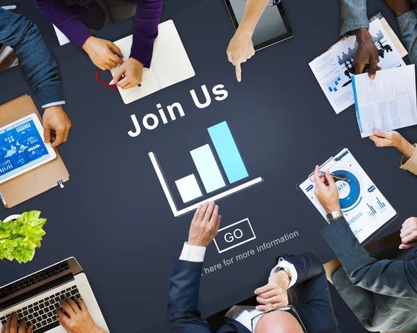 Business People Pointing on Join us — Stock Photo, Image